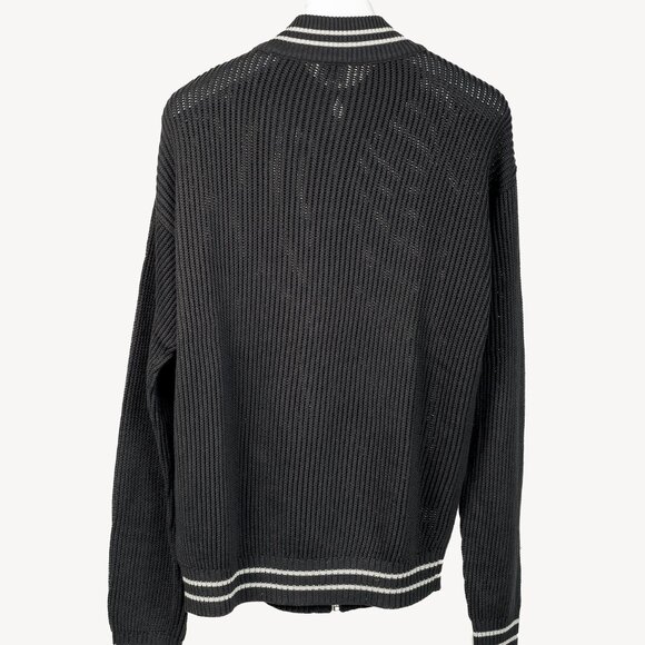 Armani Collezioni Charcoal Cotton-Knit Striped-Accent Zip Jacket - Picture 2 of 10